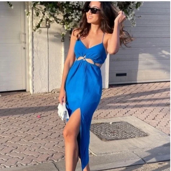Zara | Dresses | Zara Blue Linen Open Back Maxi Dress | Poshmark